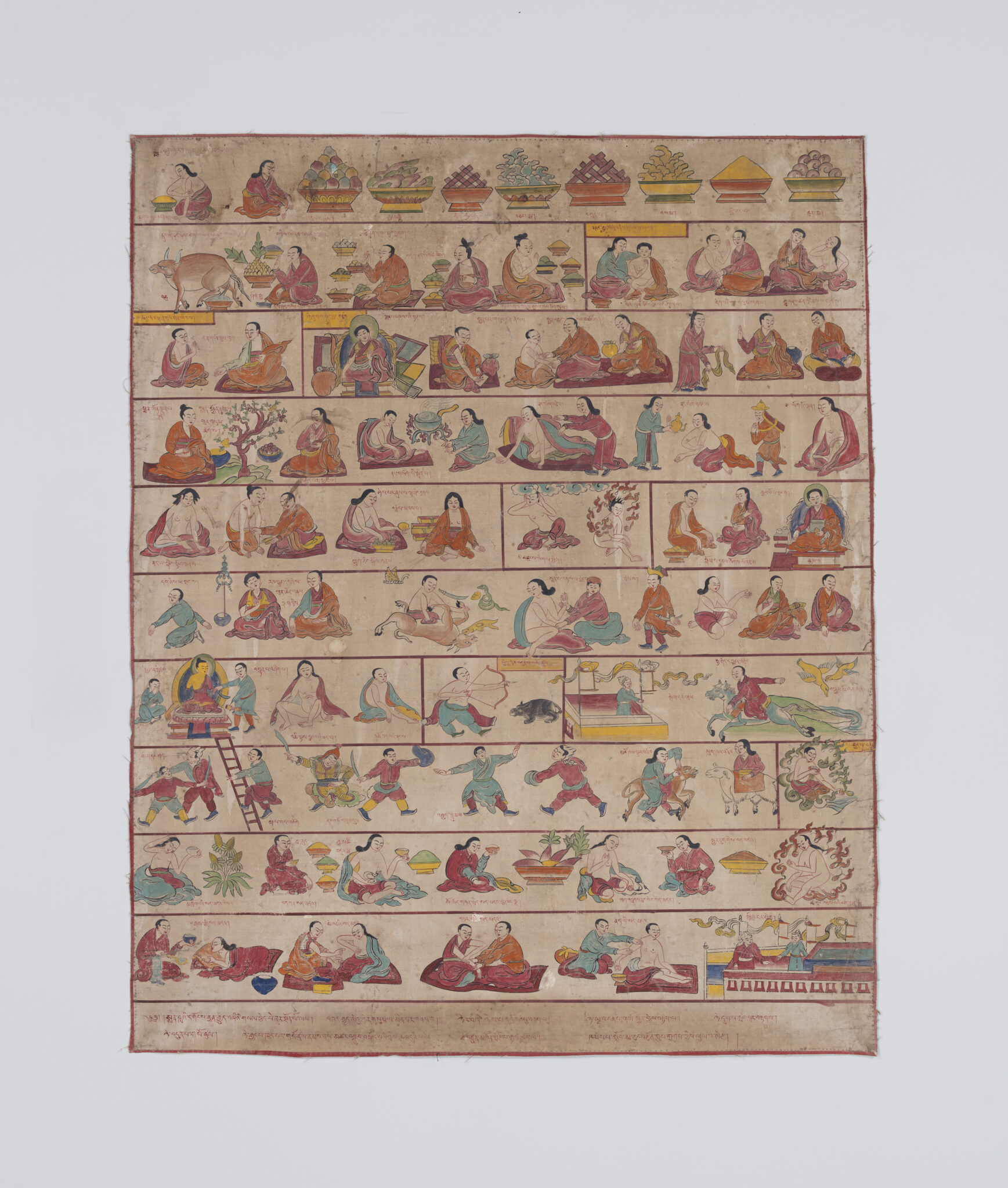 Medical chart featuring scenes arranged in registers divided into cells depicting patients in conversation with doctors